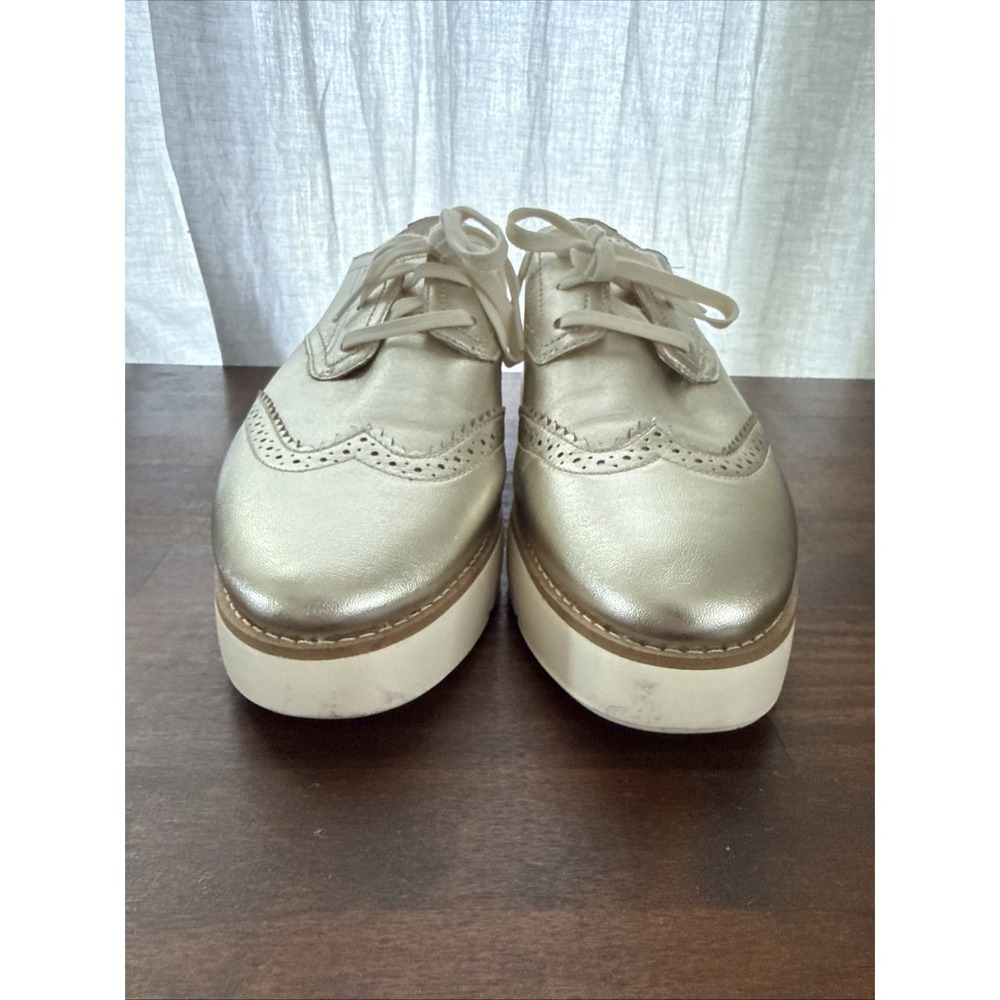 Cole Haan Grand City Womens Platform Oxford Shoes 8.5 Gold Talca Ivory Leather - Picture 3 of 9